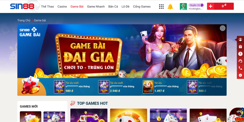 Game bài online và những điều thú vị tại Sin88